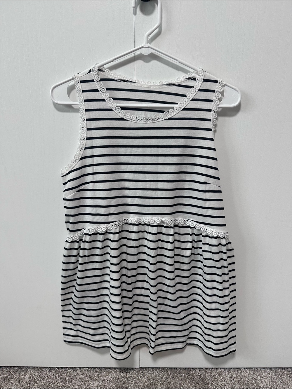 Black & White Striped Tank with Lace Trim